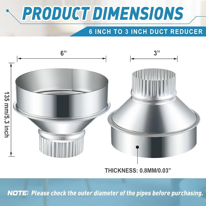 1 Pcs 6 Inch to 3 Inch Duct Reducer Increaser | Galvanized Steel Air Duct - Image 2