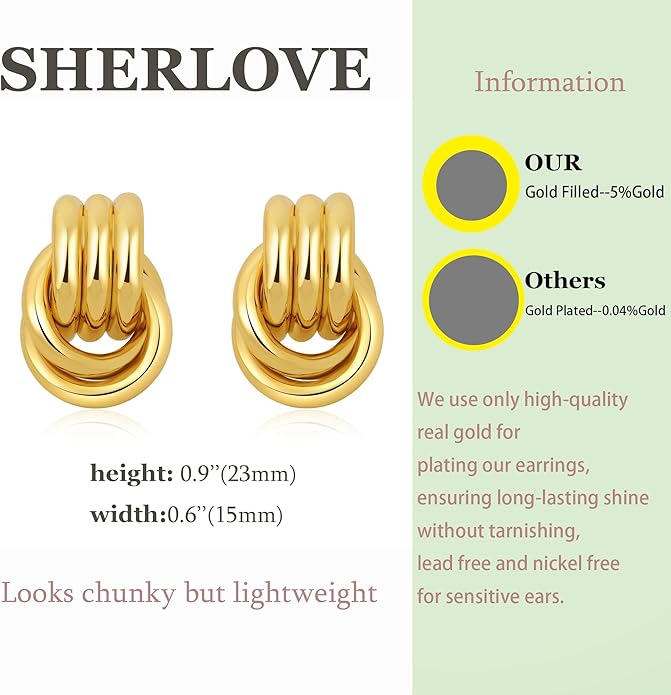 Trendy Gold Plated Knot Earrings for Women Chunky Statement Drop Dangle Earrings Lightweight Hypoallergenic Fashion Accessories Gold Jewelry Gifts for Womens