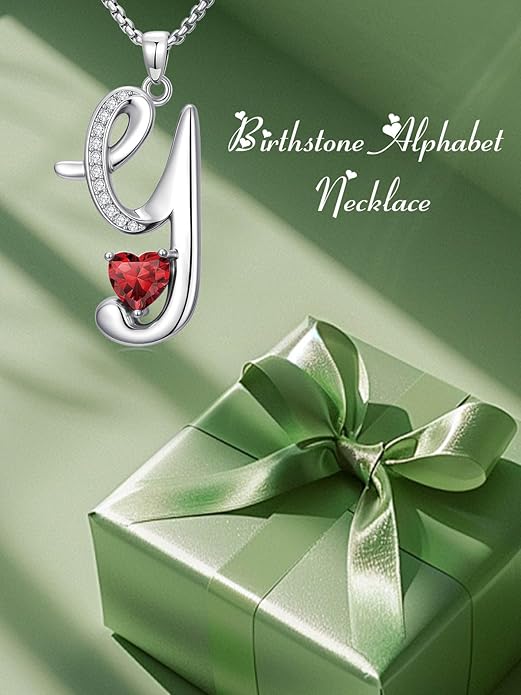 Valentines Day Gifts for Women Alphabet A to Z Initial Birthstone Pendant Necklaces for Women - 18k White Gold Plated Personalized Name Jewelry Valentine Mothers Day Birthday Gifts for Women Her Girlfriend