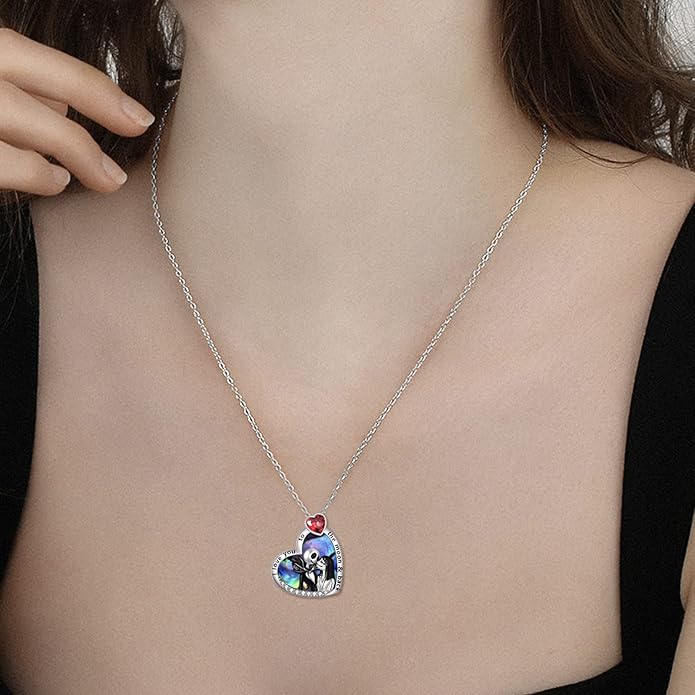 LILALO Nightmare Necklace Sterling Silver Abalone Shell Crystal Jack and Sally Necklace Jack Skellington Skull Jewelry Skull Necklaces for Women