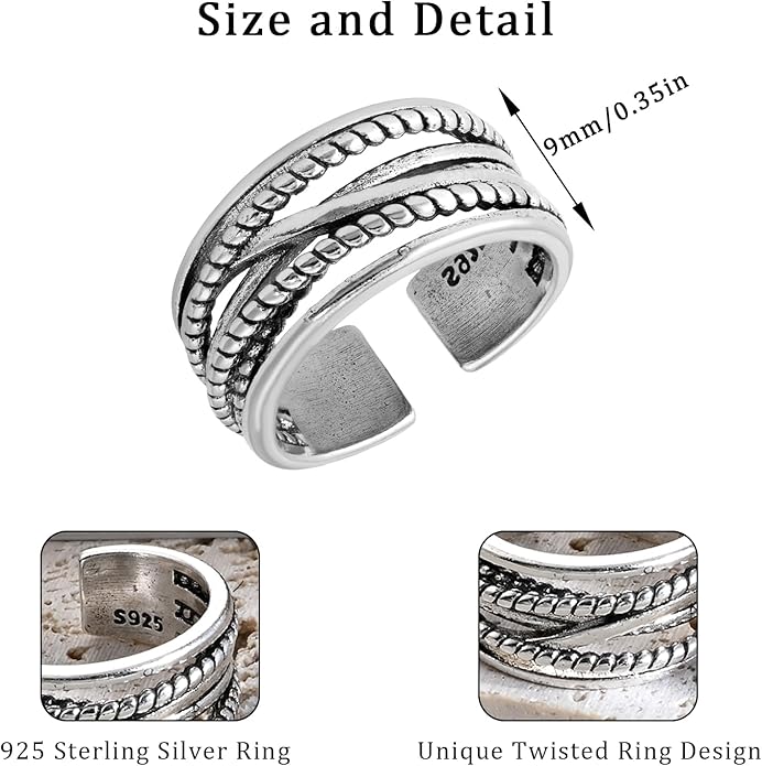 Small Twist Vintage Chunky 925 Sterling Silver Y2K Braided Rings Thumb Cool Fidget Ring for Women