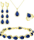 LMXXVJ Necklace Long Earrings Bracelet Set, White Gold Plated Created Blue Sapphire Jewelry Set Wedding Party Gift Jewelry for Women Bridal Bridesmaid