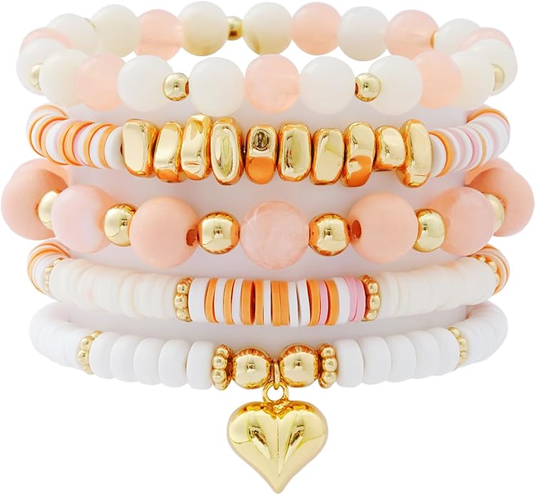 Heishi Beaded Stretch Bracelets for Women Stackable Polymer Clay Beads Bracelets Friendship Boho Summer Beach Bracelet Jewelry Set