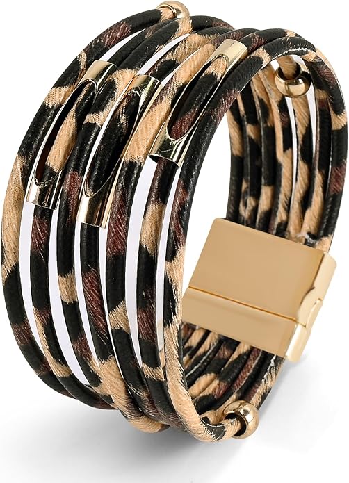 Wrapped Bracelets for Women,Leather Bracelet,Boho Bracelets for Women,Multi-Layer Pearl Crystal Bracelet Bangle Jewelry