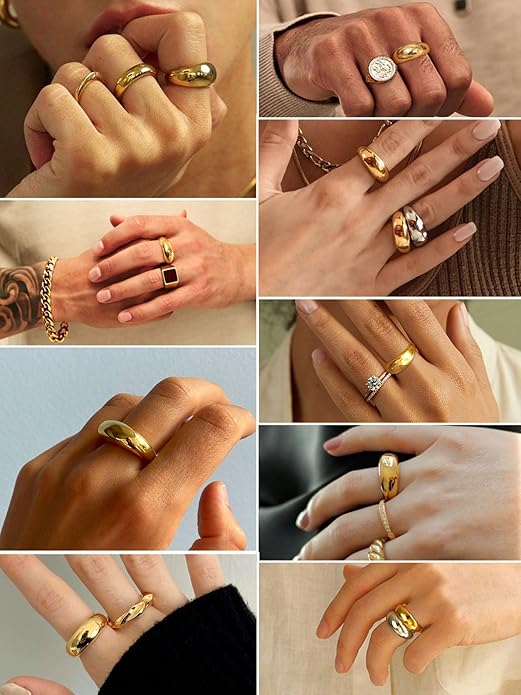 GOLDCHIC JEWELRY Chunky Dome Ring for Women, Stainless Steel Bold Stacking Croissant Statement Ring For Men (Size 7-12, Custom)