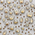 TANOSII Sew on Rhinestones 100 PCS Mixed Shapes Glass Rhinestones Sew on Crystal Gems Mental Flatback with Silver Claw for Jewelry Crafts Clothes Shoes Costume Garment Champagne Type 1