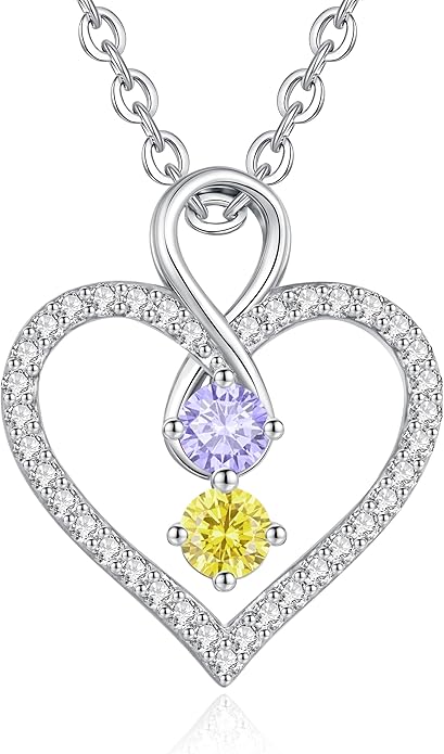 LOUISA SECRET Infinity Double Birthstone Necklace, 925 Sterling Silver Tiny Pendant Heart Necklace for Women Wife Her, Best Jewelry Gift Heart Jewelry Meaningful Gift for Valentine's Day, Christmas, Birthday Anniversary