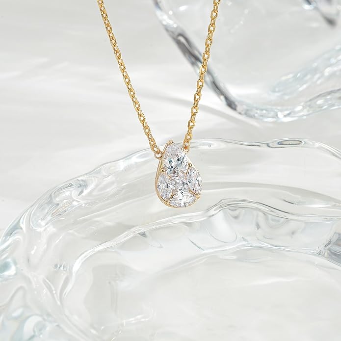 Fettero Christmas Necklace for Women Trendy 14K Gold Plated Dainty Diamond Necklace Charm CZ Clover Star Pendant Necklaces Simple Jewelry Gold Necklace for Women