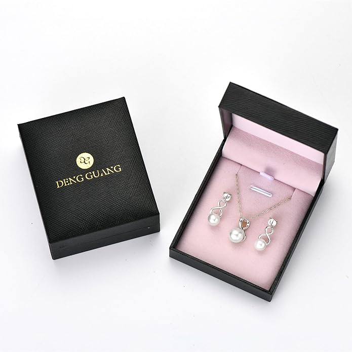 Sterling Silver Pearl Jewelry Set with Shiny Moissanite, Real Freshwater Pearl Earrings Necklace for Women, Wedding Jewelry for Brides Bridesmaid, Mother's Day
