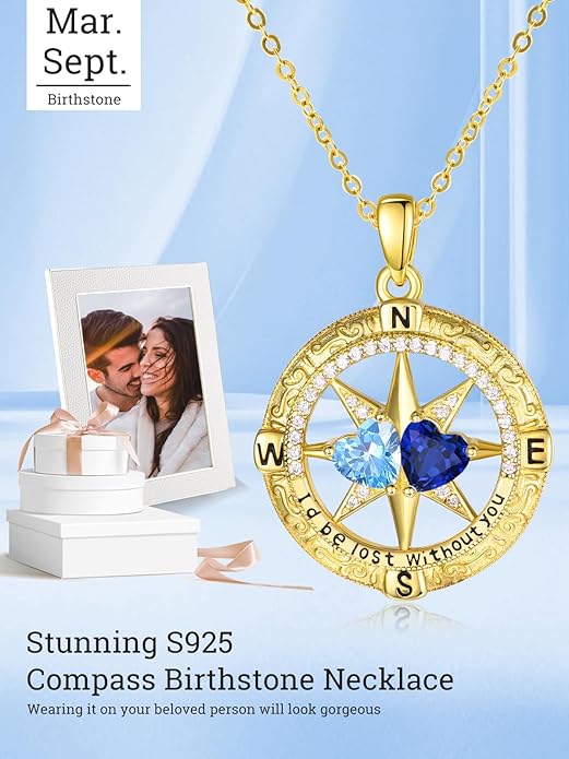 Valentine's Day Gifts for Wife 925 Sterling Silver Double Birthstone Pendant Necklaces I Love You for Always and Forever Necklace Anniversary Birthday Gifts for Wife Girlfriend Mom Her