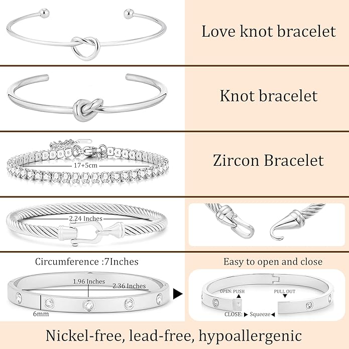 18 K Gold Plated Love Bangle Bracelet Stack Cuff Jewelry for Women Jewelry Set for Women Gift with Box