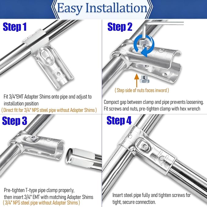 10 Sets T Pipe Connector Tee Clamp Fittings, Carbon Steel Heavy Duty, Fit 3/4" - Image 5