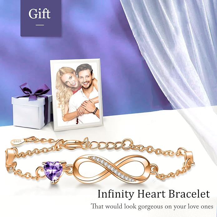 Bracelets for Women Sterling Silver Infinity Heart Bracelet Charms Bracelet Trendy Dainty Gift for Ladies Womens Wife Bride Sister Friend Anniversary Birthday Mothers Day Valentines Gifts for Her