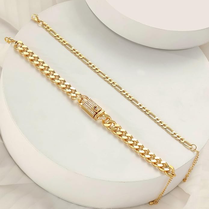 14K Gold Anklets for Women Waterproof Rhinestone Ankle Bracelet Layered Cuban Link Chain Diamond Anklet Beach Jewelry for Women