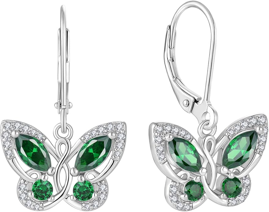 Starchenie Butterfly Earrings for Women 925 Sterling Silver Leverback Earrings Birthstone Butterfly Jewelry Gifts