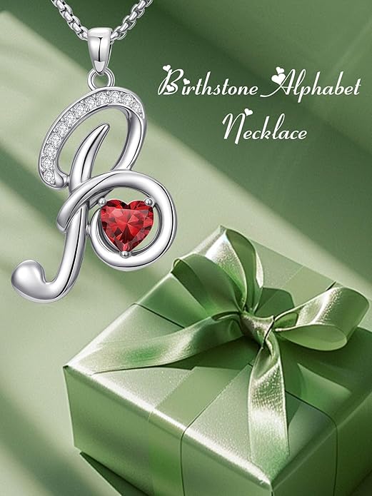 Valentines Day Gifts for Women Alphabet A to Z Initial Birthstone Pendant Necklaces for Women - 18k White Gold Plated Personalized Name Jewelry Valentine Mothers Day Birthday Gifts for Women Her Girlfriend