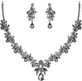 BriLove Women's Wedding Jewelery Set Leaf Flower Crystal Teardrop Marquise Cluster Pendant Necklace Dangle Earrings for Bridal Party