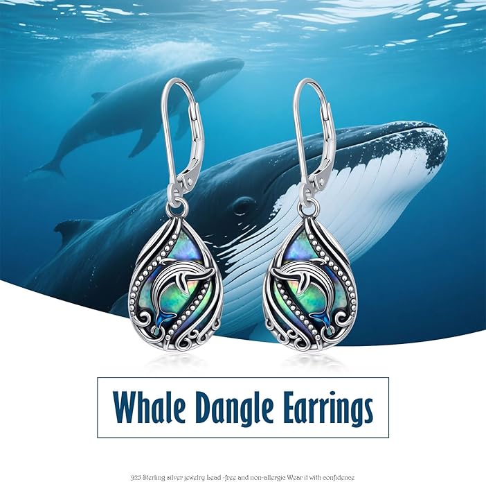 Animal Earrings 925 Sterling Silver Abalone Shell Dangle Drop Earrings Leverback Earrings Cute Animal Jewelry Gifts for Women Girlfriend