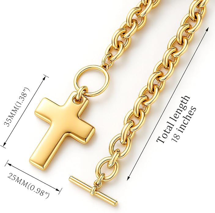 Zeffy 14K Gold/Silver Plated Chunky Thick Chain Toggle Clasp Necklace Dainty Baroque Pearl/Heart/Cross/Turquoise Pendant Necklace