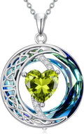 Valentines Day Gifts for Women, Birthstone Necklace for Women, Celtic Moon Pendant Blue Crystal Necklace Heart Jewelry Anniversary Jewelry Gift for Daughter Wife Mother Sister
