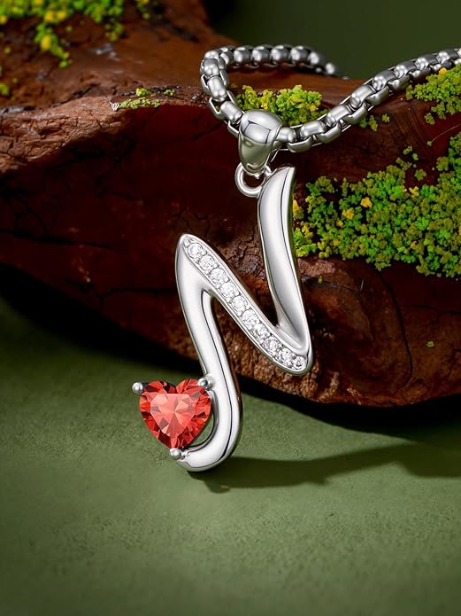 Valentines Day Gifts for Women Alphabet A to Z Initial Birthstone Pendant Necklaces for Women - 18k White Gold Plated Personalized Name Jewelry Valentine Mothers Day Birthday Gifts for Women Her Girlfriend
