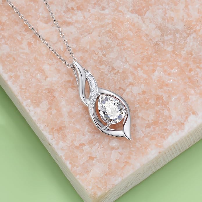 Birthstone Necklace for Women Infinity Necklaces 925 Sterling Silver Teardrop Love Birthday Jewelry Valentines Day Birthday Gifts for Her Mom Wife Girlfriend