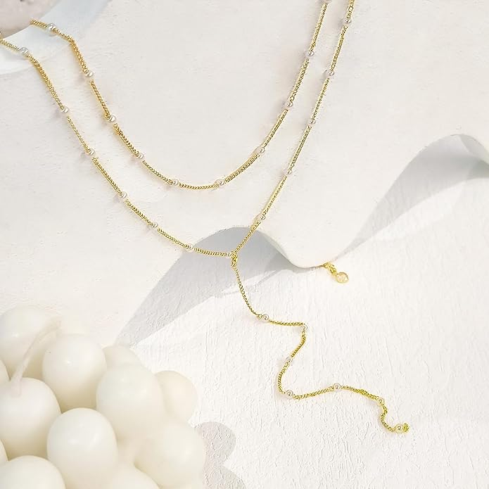 Zeffy Gold Pearl Necklace for Women, Dainty 14K Gold/Silve Plated Layered Pearl Choker Pearl Earrings Pearl Bracelets Wedding Trendy Gold Jewelry Set for Women Gifts