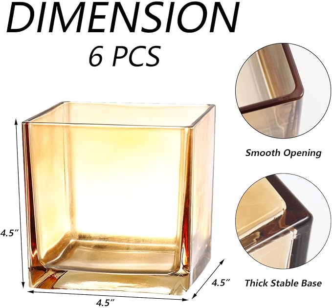 Square Amber Glass Vases Set of 6, Square Vase - Image 6