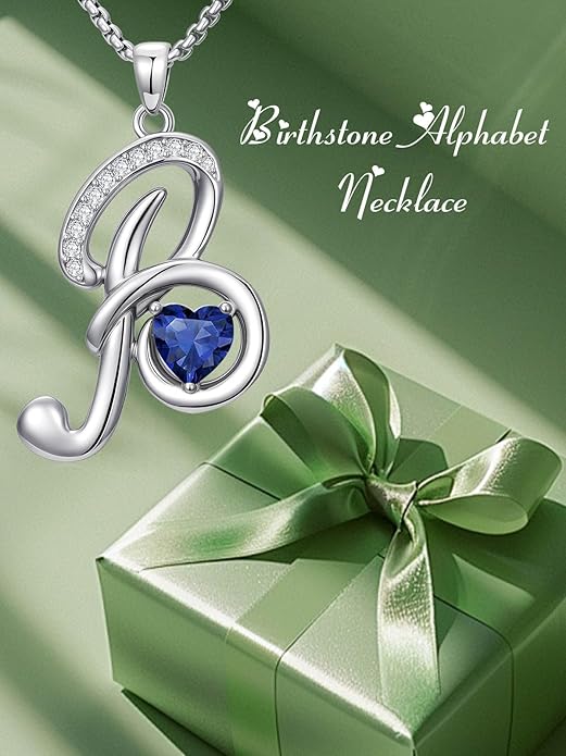 Valentines Day Gifts for Women Alphabet A to Z Initial Birthstone Pendant Necklaces for Women - 18k White Gold Plated Personalized Name Jewelry Valentine Mothers Day Birthday Gifts for Women Her Girlfriend