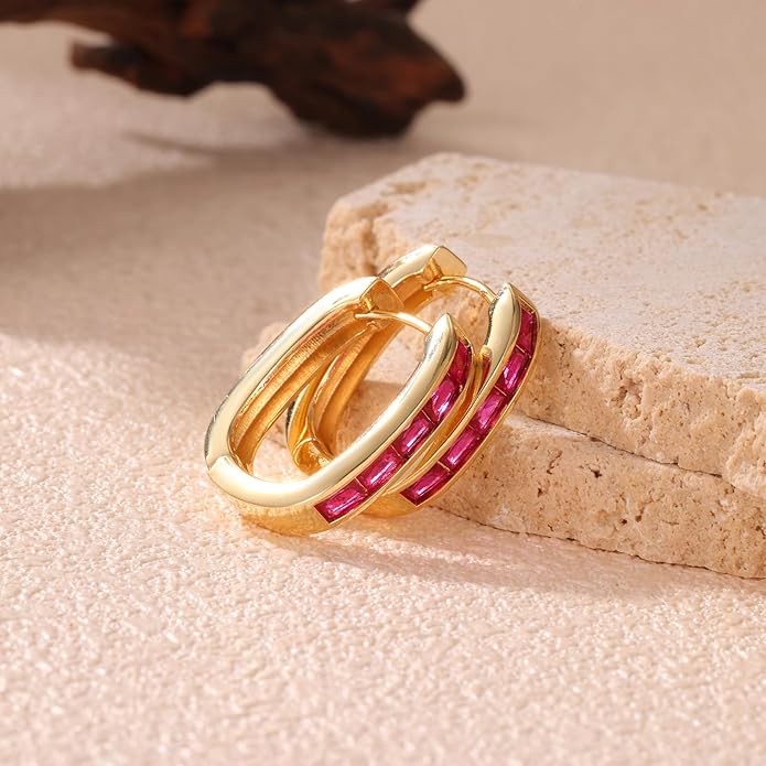 Trendy CZ Gold/Silver Hoop Earrings for Women Square Hypoallergenic chunky gold Hoop Earrings Geometric Minimalist Rectangle Hoops