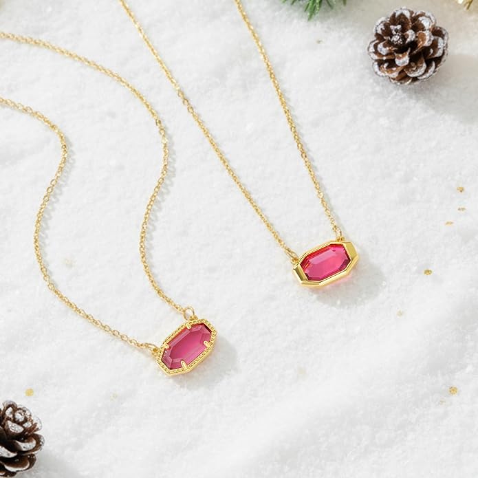 Birthstone Necklace for Women 14K Gold Plated Dainty Pendant Teen Trendy Stuff Jewelry Gift Chain 17+3 Inch