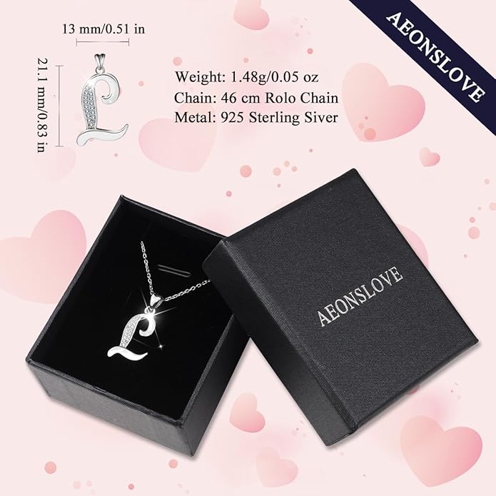 AEONSLOVE 925 Sterling Silver Initial Necklaces for Women, 26 Letters Pendants Necklace Gift for Mother, Daughter, Wife, 18 Inch Chain