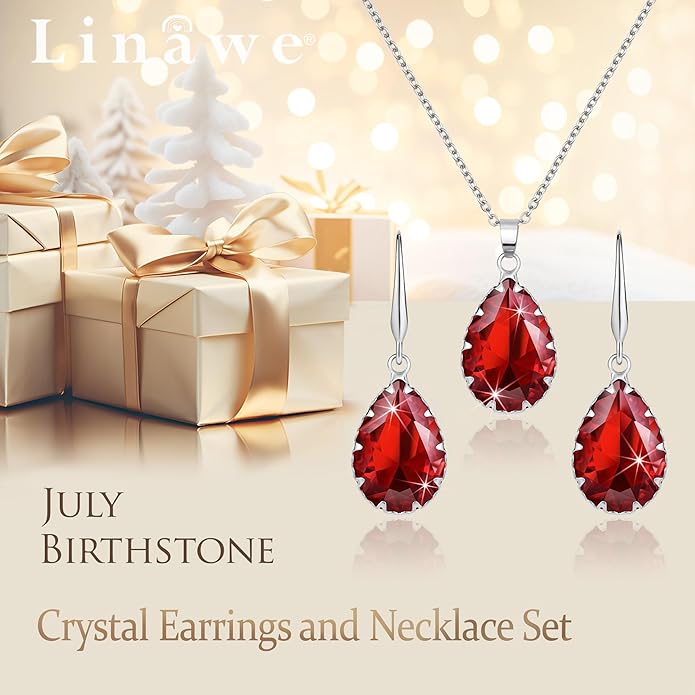 Linawe Crystal Jewelry Sets for Women, Imitation Diamond Pendant Necklace, Rhinestone Drop Dangle Earrings, Birthstone Cubic Zirconia Matching Wedding Jewelry, 14K Gold/Rose Gold/Silver Tones