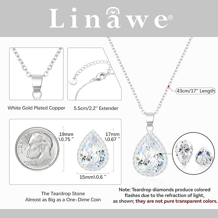 Linawe Crystal Chain Necklace for Women Trendy, Imitation Diamond Pendant, Statement Cubic Zirconia Boho Jewelry Set, 14K Gold/Rose Gold/Silver Birthstone Necklace