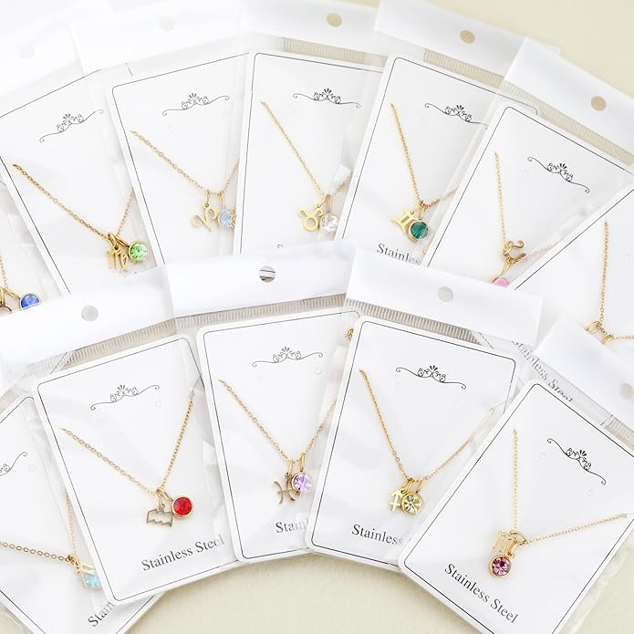 MISS RIGHT Initial Birthstone Necklace for Women - Personalized Gifts Birthday Gifts for Women Stainless Steel 18K Gold Plated Dainty Gold Zodiac Sign 12 Constellation Horoscope Necklace Jewelry