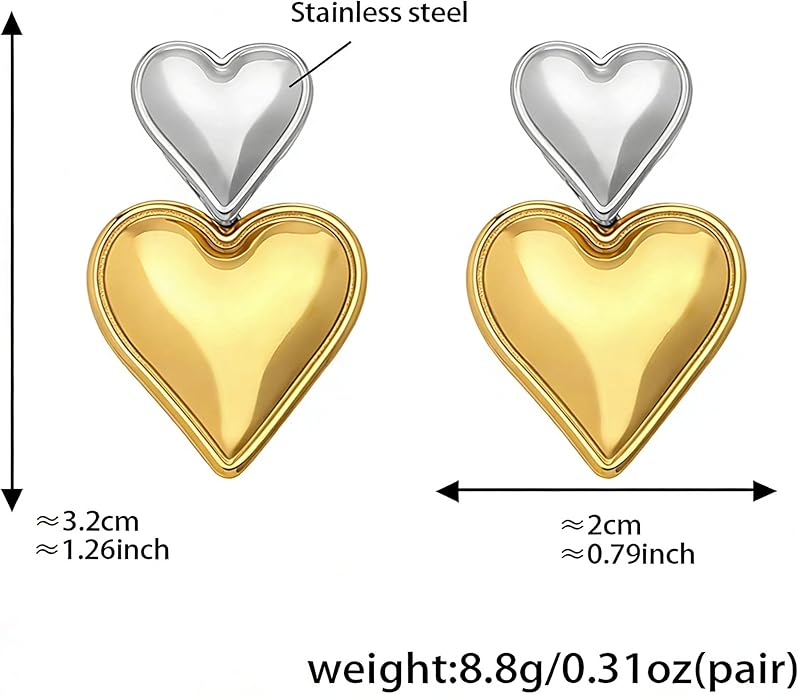 Black/White/Red/Green/Blue/Brown Heart Earrings for Women, Gold Plated Vintage Gold Earrings with Hypoallergenic Posts,Lightweight Black and Gold Dangle Statement Jewelry, Gift for Women—Girlfriend Wife Mom for Wedding, Party, Valentines Day Gifts for Her