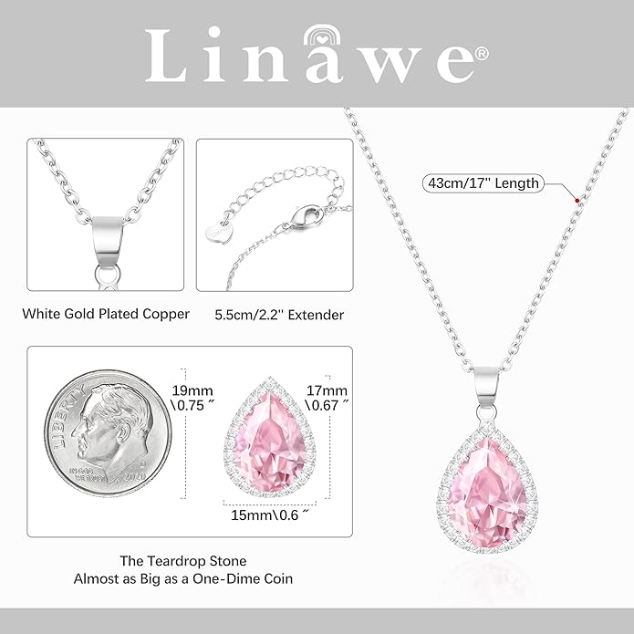 Linawe Crystal Chain Necklace for Women Trendy, Imitation Diamond Pendant, Statement Cubic Zirconia Boho Jewelry Set, 14K Gold/Rose Gold/Silver Birthstone Necklace