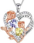 I Love You Birthstone Necklace, 925 Sterling Silver Heart Pendant with CZ Diamond Stones, Birthday Gifts for Women, Romantic Gift for Wife, Girlfriend, Her, Anniversary, Valentine's Day, Christmas