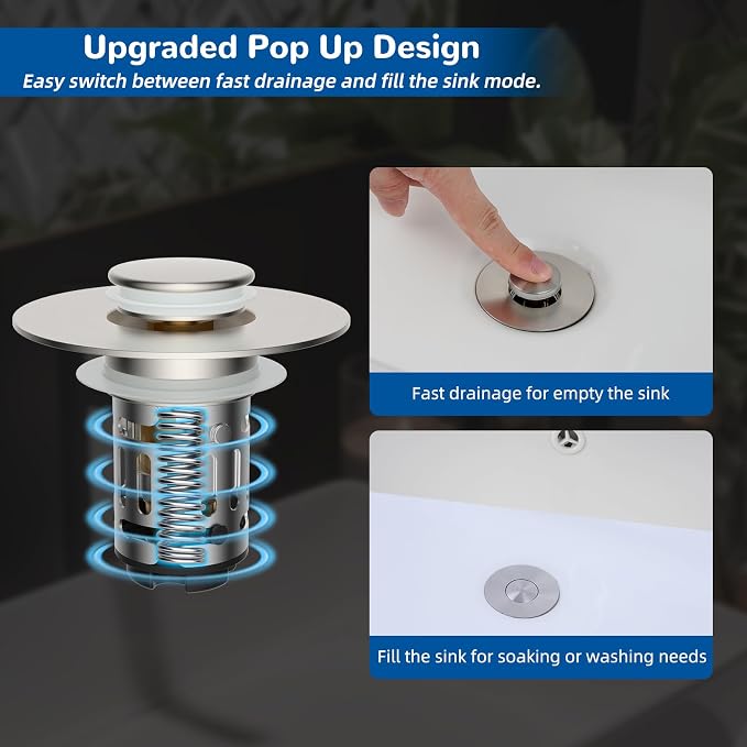 Hibbent Upgraded 3 in 1 Bathroom Sink Drain Strainer, Pop Up Stopper - Image 6