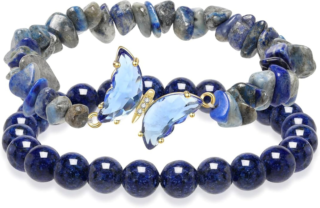 Artlunar Purple Butterfly Healing Bracelet, Gift Charm Jewelry with Beaded Bracelet for Women