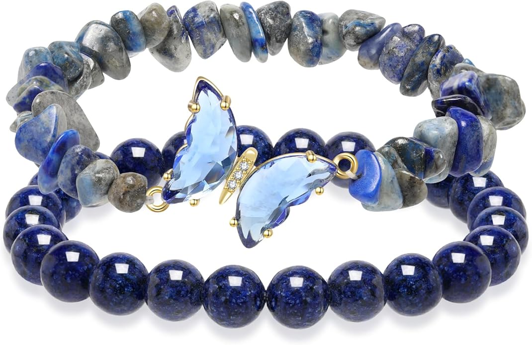 Artlunar Purple Butterfly Healing Bracelet, Gift Charm Jewelry with Beaded Bracelet for Women