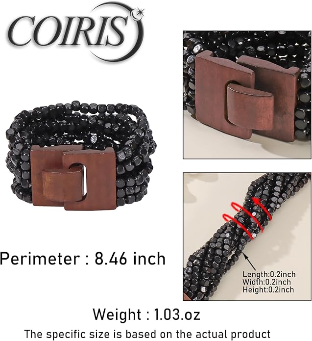 Coiris Boho Bangle Bracelets for Women Wooden Beaded Bracelets Chunky Bohemian Beach Bracelets Jewelry for Women