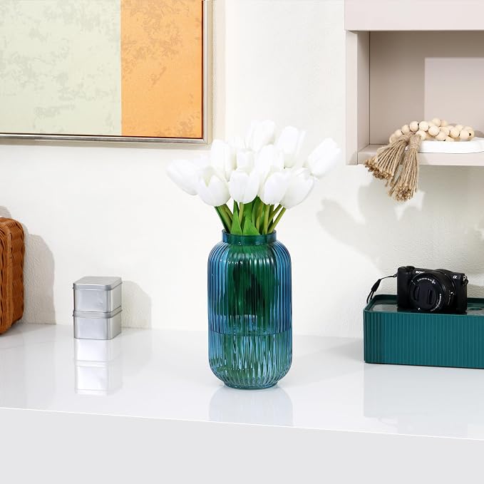 Ribbed Glass Vase, Glass Vases for Flowers, Modern Vases for Living Room - Image 6