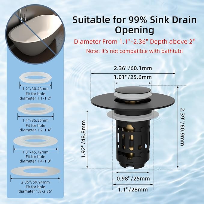 Hibbent Upgraded 3 in 1 Bathroom Sink Drain Strainer, Pop Up Stopper - Image 7