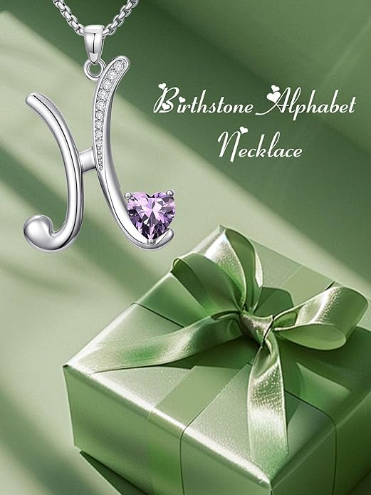 Valentines Day Gifts for Women Alphabet A to Z Initial Birthstone Pendant Necklaces for Women - 18k White Gold Plated Personalized Name Jewelry Valentine Mothers Day Birthday Gifts for Women Her Girlfriend