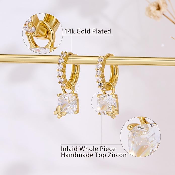 YOIHUR Cute Gold Hoop Earrings for Valentine's Day, 14K Gold Plated Hypoallergenic Jewellery CZ Huggie Drop Earrings, Bear Butterfly Ladybug Joker Heart Pendants Earring Jewelry Gifts for Women