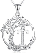 FANCIME Tree of life Initial necklaces for women, Sterling Silver Tree Jewelry Simulated Diamond Letter Pendant Cubic Zirconia CZ Personalized Birthday Mothers Day Gifts for Mom Wife Her