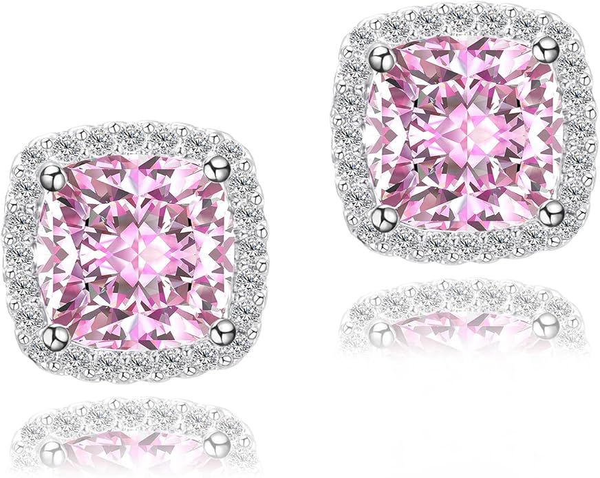 YOMELA Cubic Zirconia Earrings Studs, Halo CZ Birthstone Simulated Diamond Stud Earrings for Women