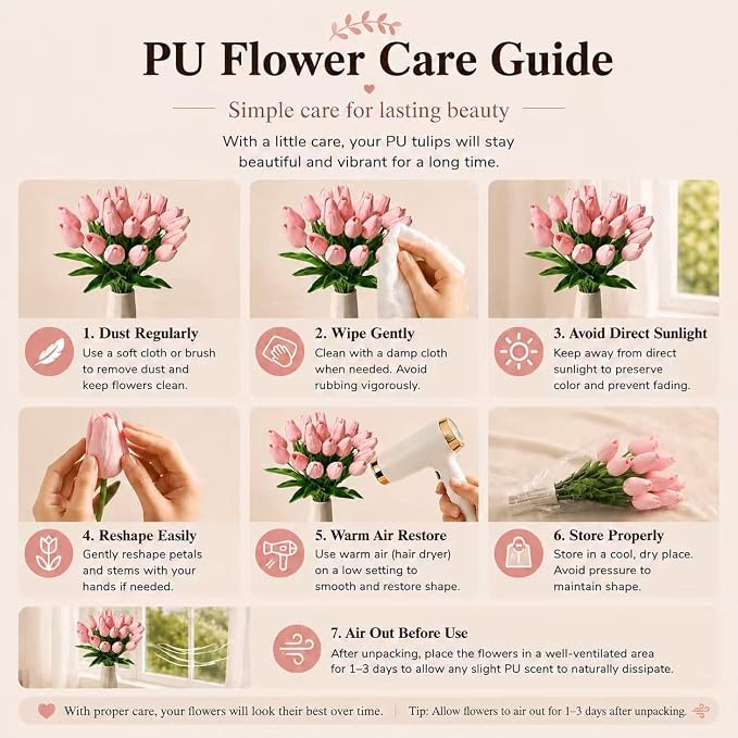 Mandy's 20pcs Artificial Light Pink Tulips | 13.5 Inch Lifelike PU Tulips Faux - Image 5