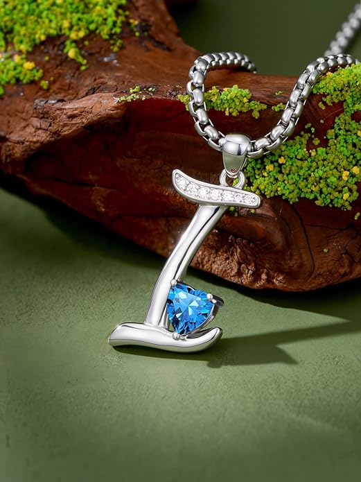 Valentines Day Gifts for Women Alphabet A to Z Initial Birthstone Pendant Necklaces for Women - 18k White Gold Plated Personalized Name Jewelry Valentine Mothers Day Birthday Gifts for Women Her Girlfriend